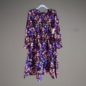 Terra & Sky Women's Plus Size Tiered Peasant Midi Dress Size 1X Floral Purple